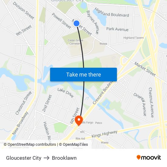 Gloucester City to Brooklawn map