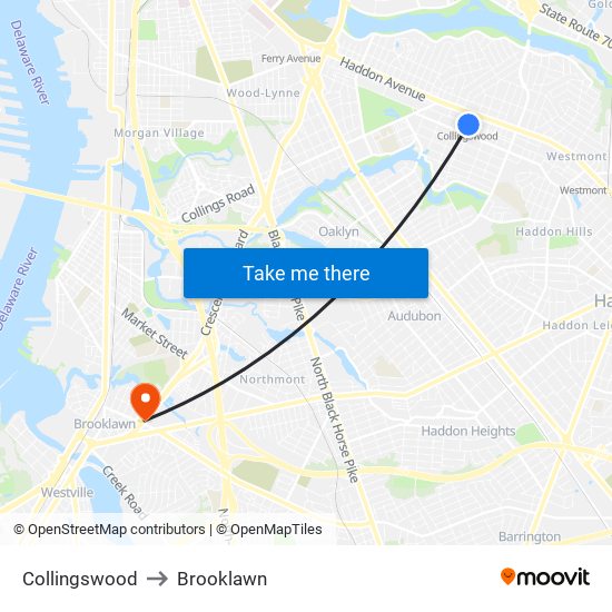 Collingswood to Brooklawn map