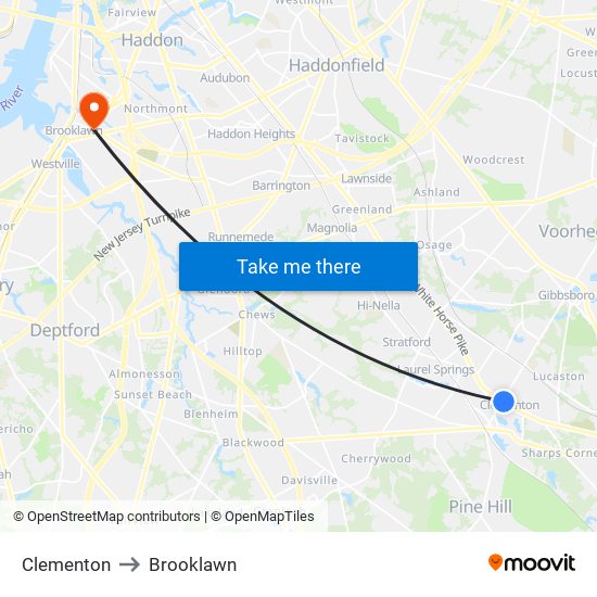 Clementon to Brooklawn map