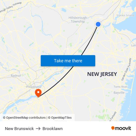 New Brunswick to Brooklawn map