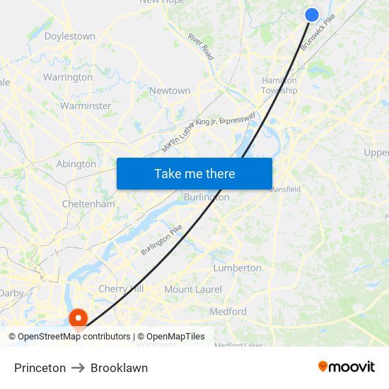 Princeton to Brooklawn map