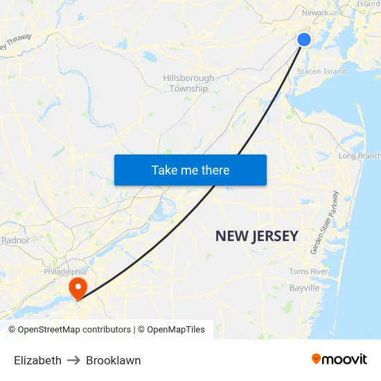 Elizabeth to Brooklawn map