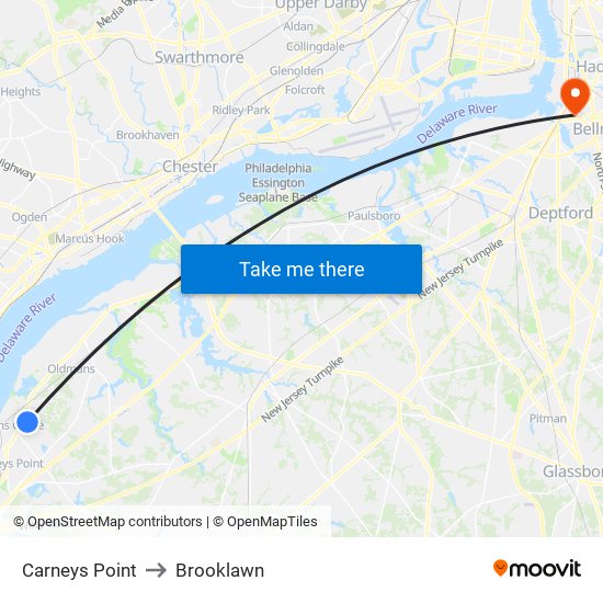 Carneys Point to Brooklawn map