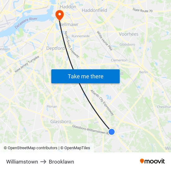 Williamstown to Brooklawn map