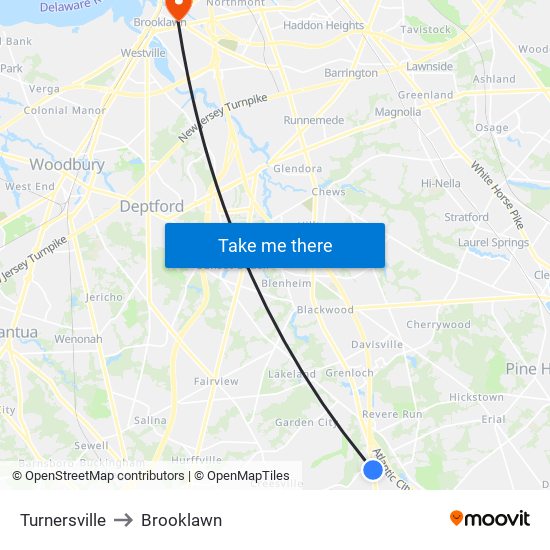 Turnersville to Brooklawn map