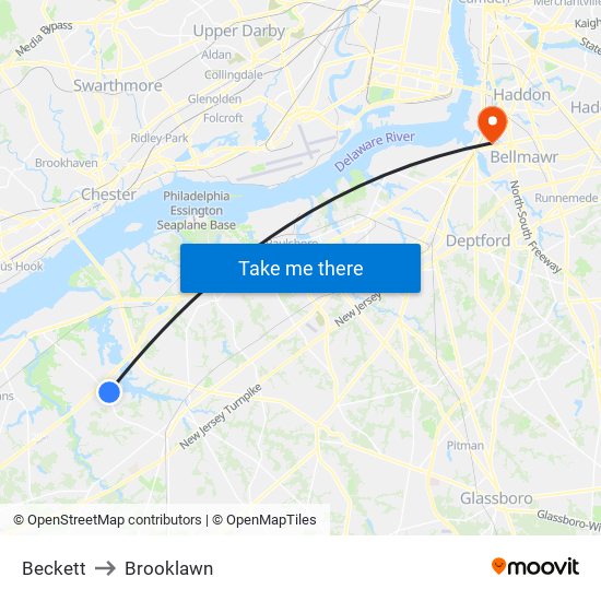 Beckett to Brooklawn map