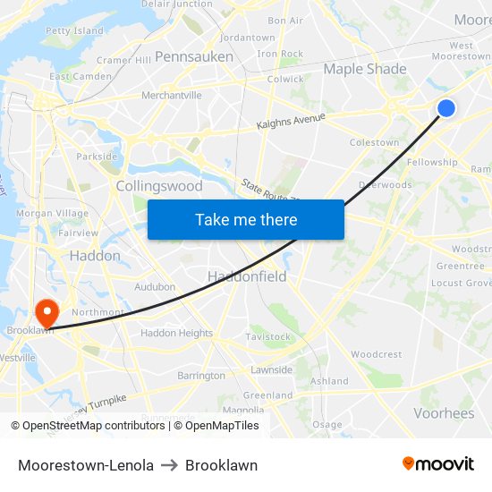 Moorestown-Lenola to Brooklawn map