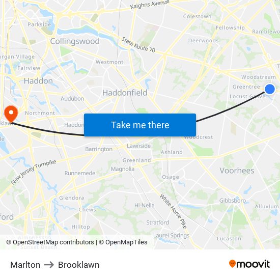 Marlton to Brooklawn map