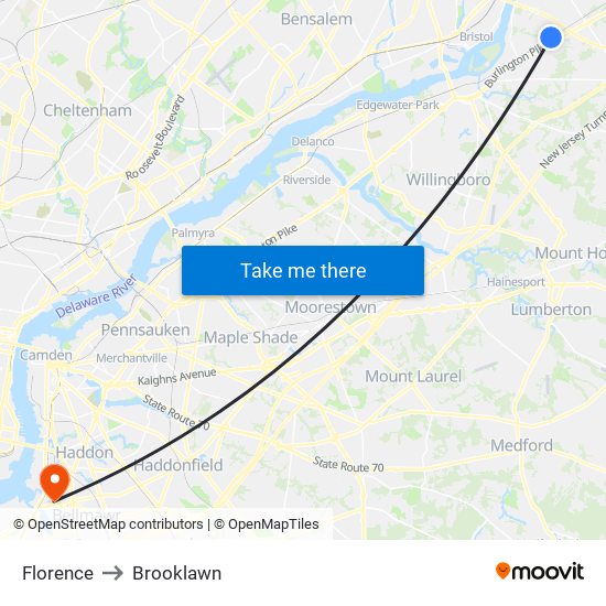 Florence to Brooklawn map