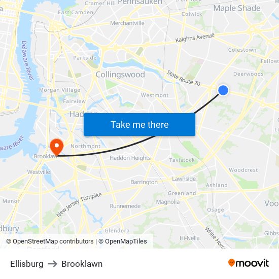 Ellisburg to Brooklawn map