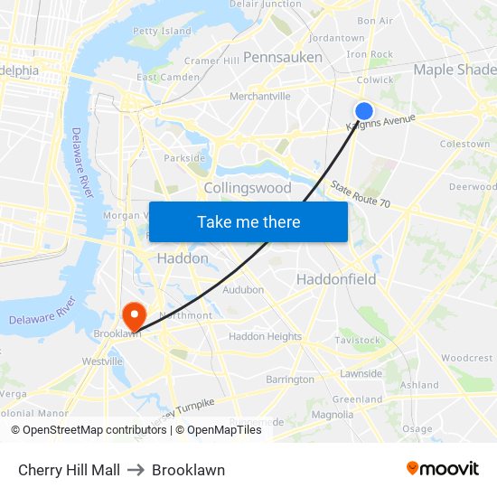 Cherry Hill Mall to Brooklawn map