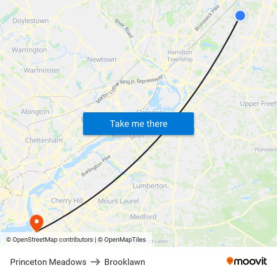 Princeton Meadows to Brooklawn map