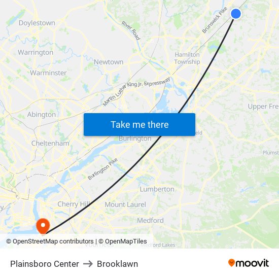 Plainsboro Center to Brooklawn map