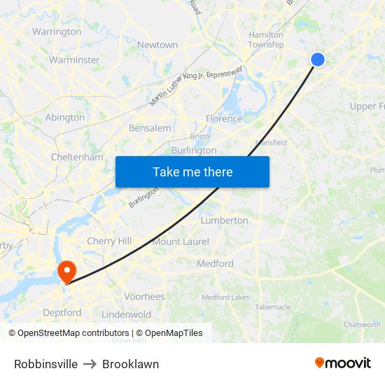 Robbinsville to Brooklawn map