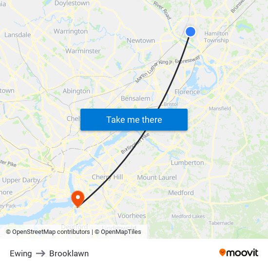 Ewing to Brooklawn map