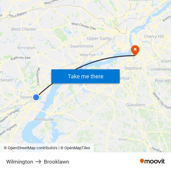 Wilmington to Brooklawn map