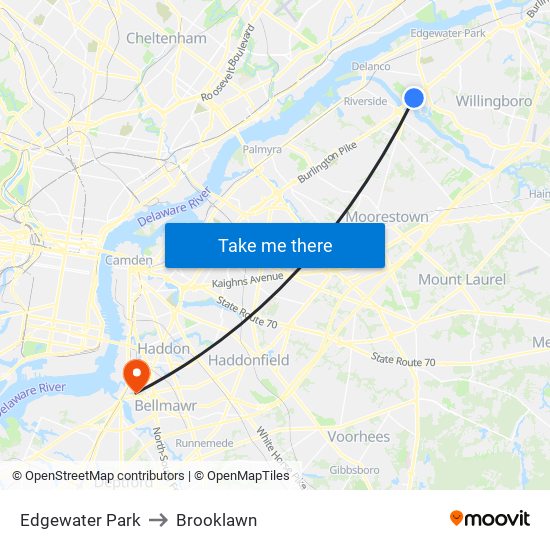 Edgewater Park to Brooklawn map