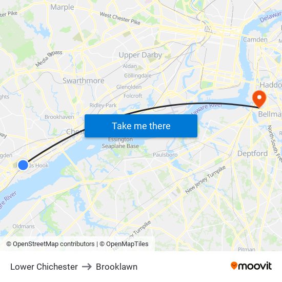 Lower Chichester to Brooklawn map