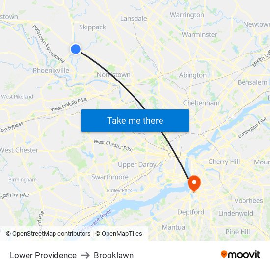 Lower Providence to Brooklawn map