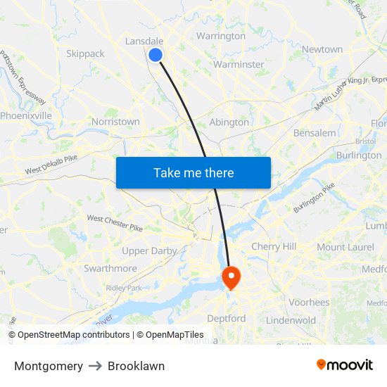 Montgomery to Brooklawn map