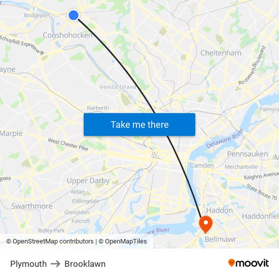 Plymouth to Brooklawn map