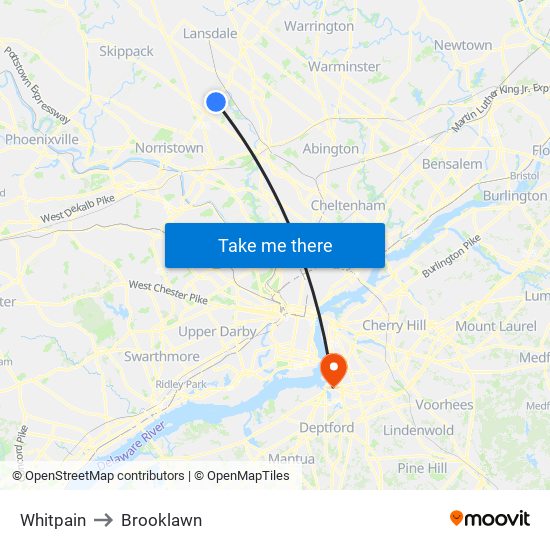 Whitpain to Brooklawn map