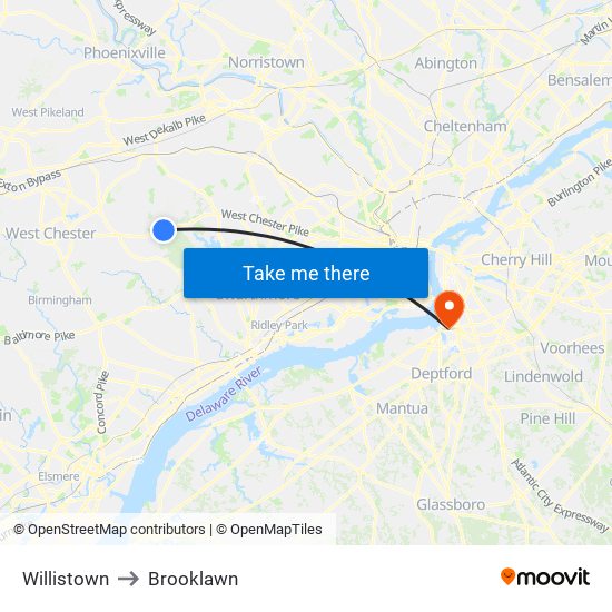 Willistown to Brooklawn map