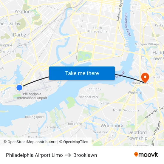 Philadelphia Airport Limo to Brooklawn map