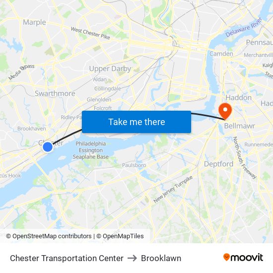Chester Transportation Center to Brooklawn map