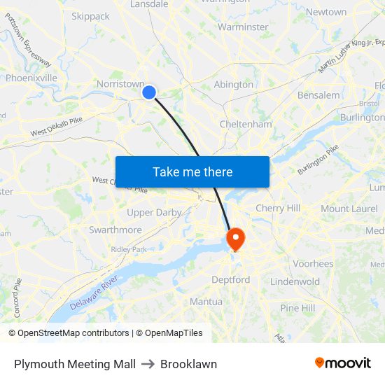 Plymouth Meeting Mall to Brooklawn map