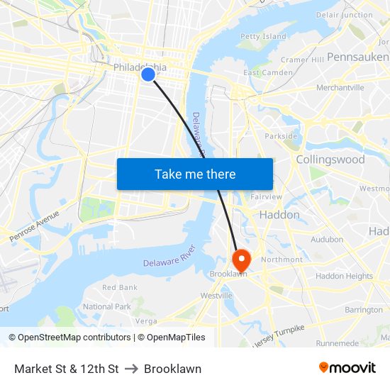 Market St & 12th St to Brooklawn map