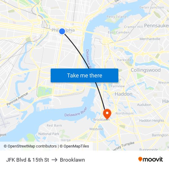 JFK Blvd & 15th St to Brooklawn map