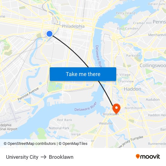 University City to Brooklawn map