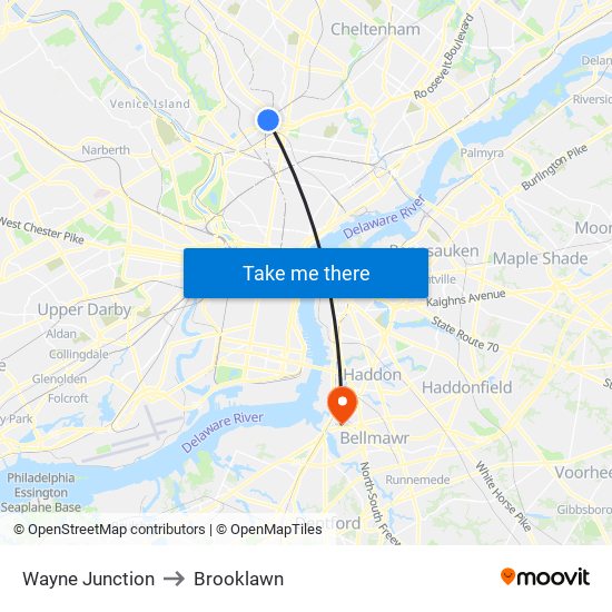 Wayne Junction to Brooklawn map