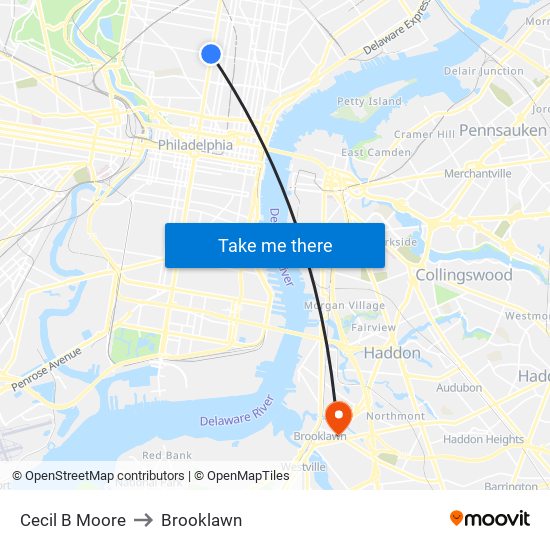 Cecil B Moore to Brooklawn map
