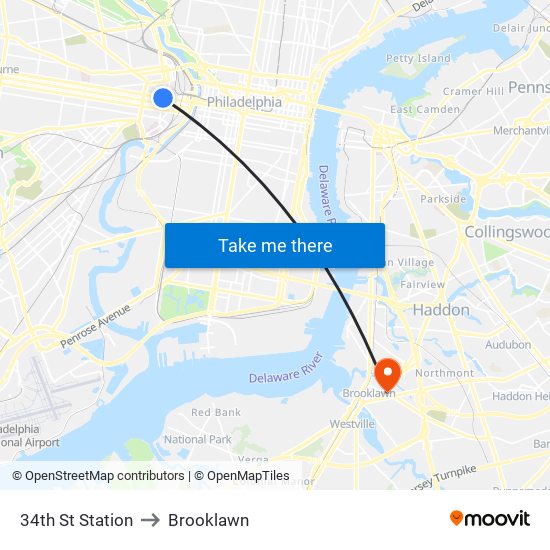 34th St Station to Brooklawn map