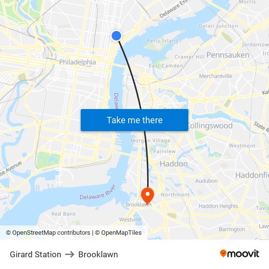 Girard Station to Brooklawn map