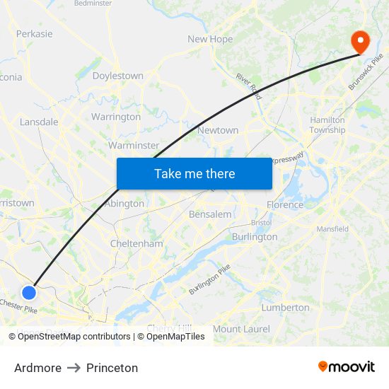 Ardmore to Princeton map