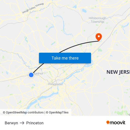 Berwyn to Princeton map
