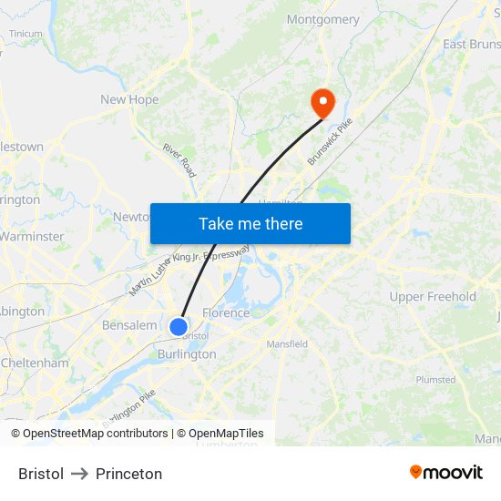 Bristol to Princeton map