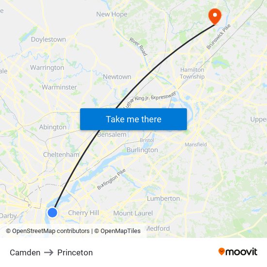 Camden to Princeton map