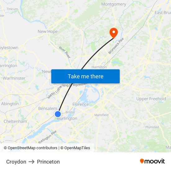 Croydon to Princeton map