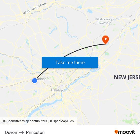 Devon to Princeton map