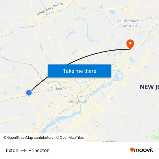 Exton to Princeton map