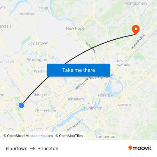 Flourtown to Princeton map