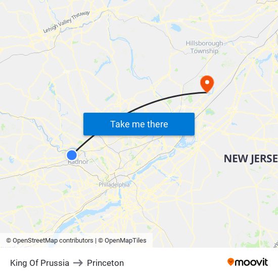 King Of Prussia to Princeton map