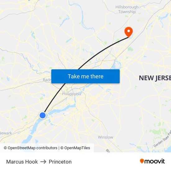 Marcus Hook to Princeton map