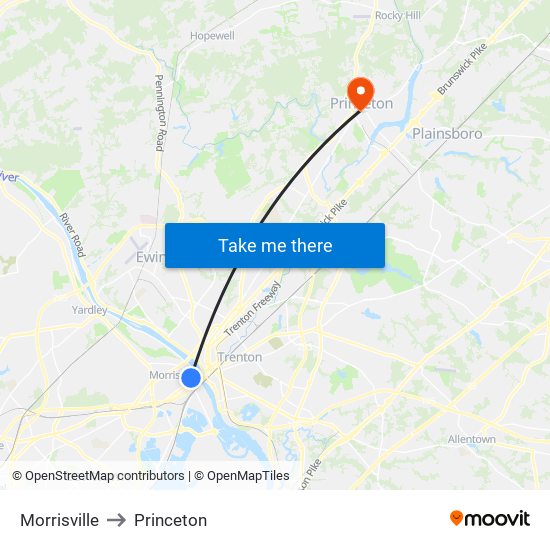 Morrisville to Princeton map