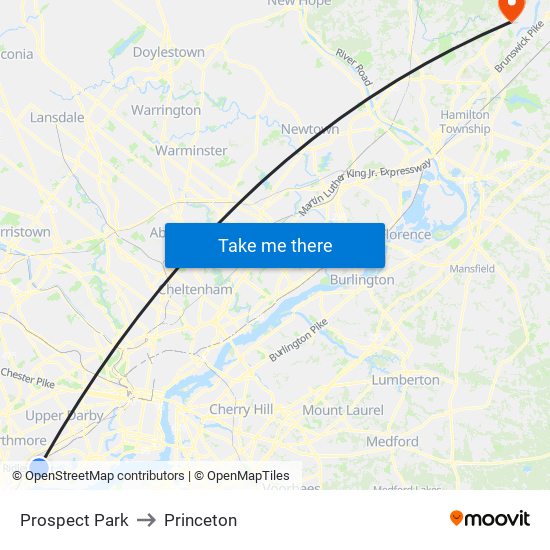 Prospect Park to Princeton map