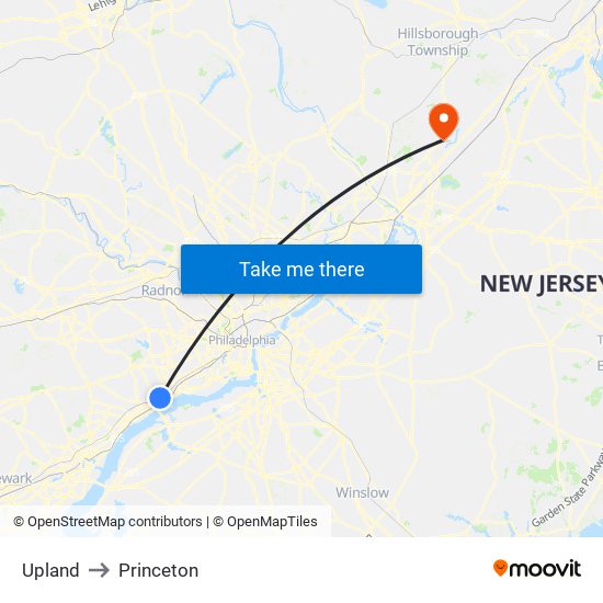 Upland to Princeton map